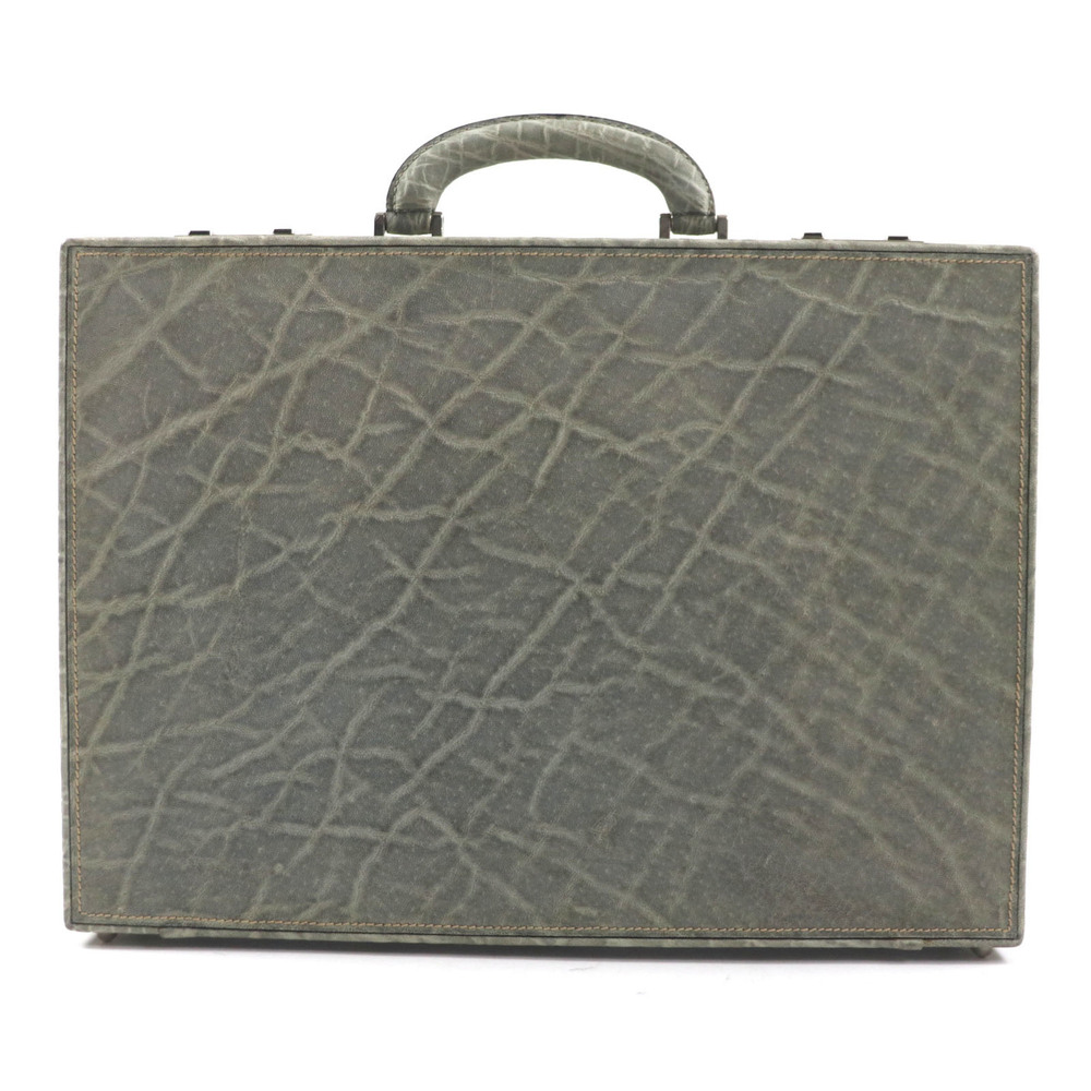Valextra Vintage Rare Dial Lock Attache Case in Gray Elephant Leather with Du...
